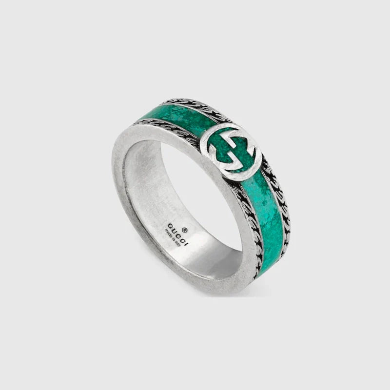 Double G Interlocking G Turquoise Enamel Ring