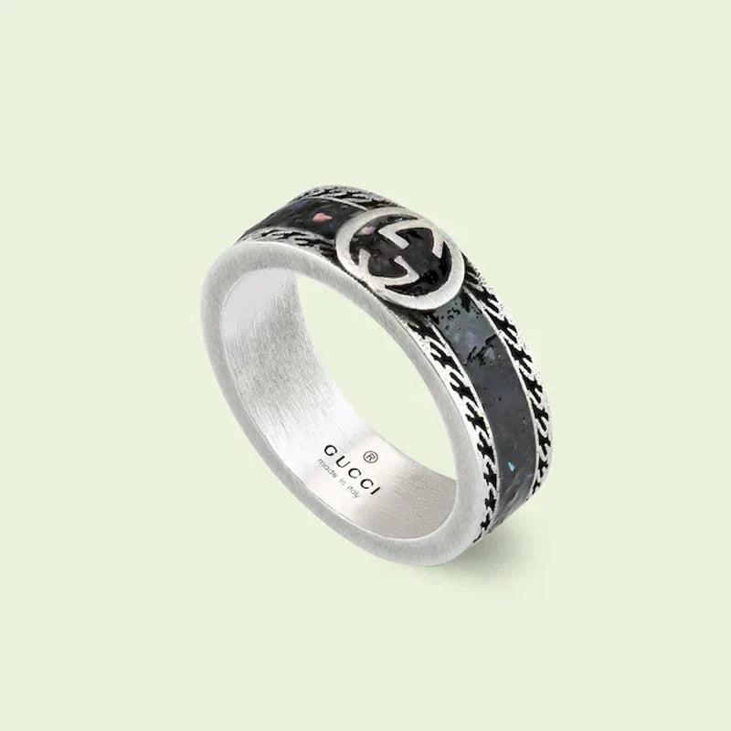 GG Interlocking G Black Enamel Ring