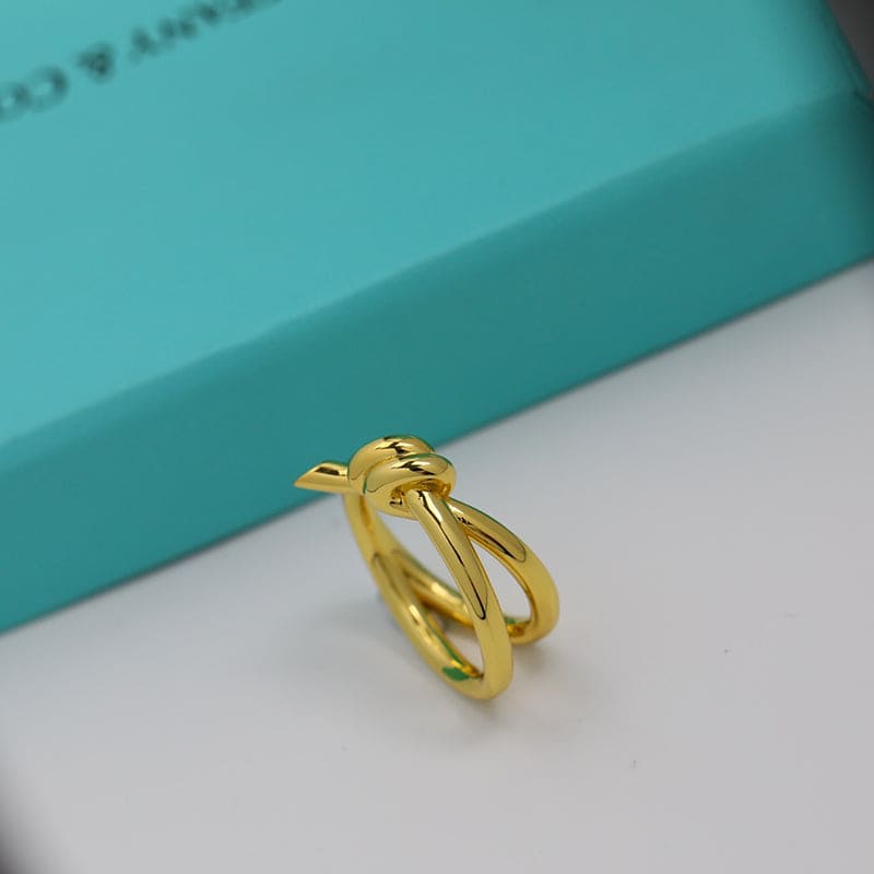 18K Yellow Gold Knot Double Row Ring