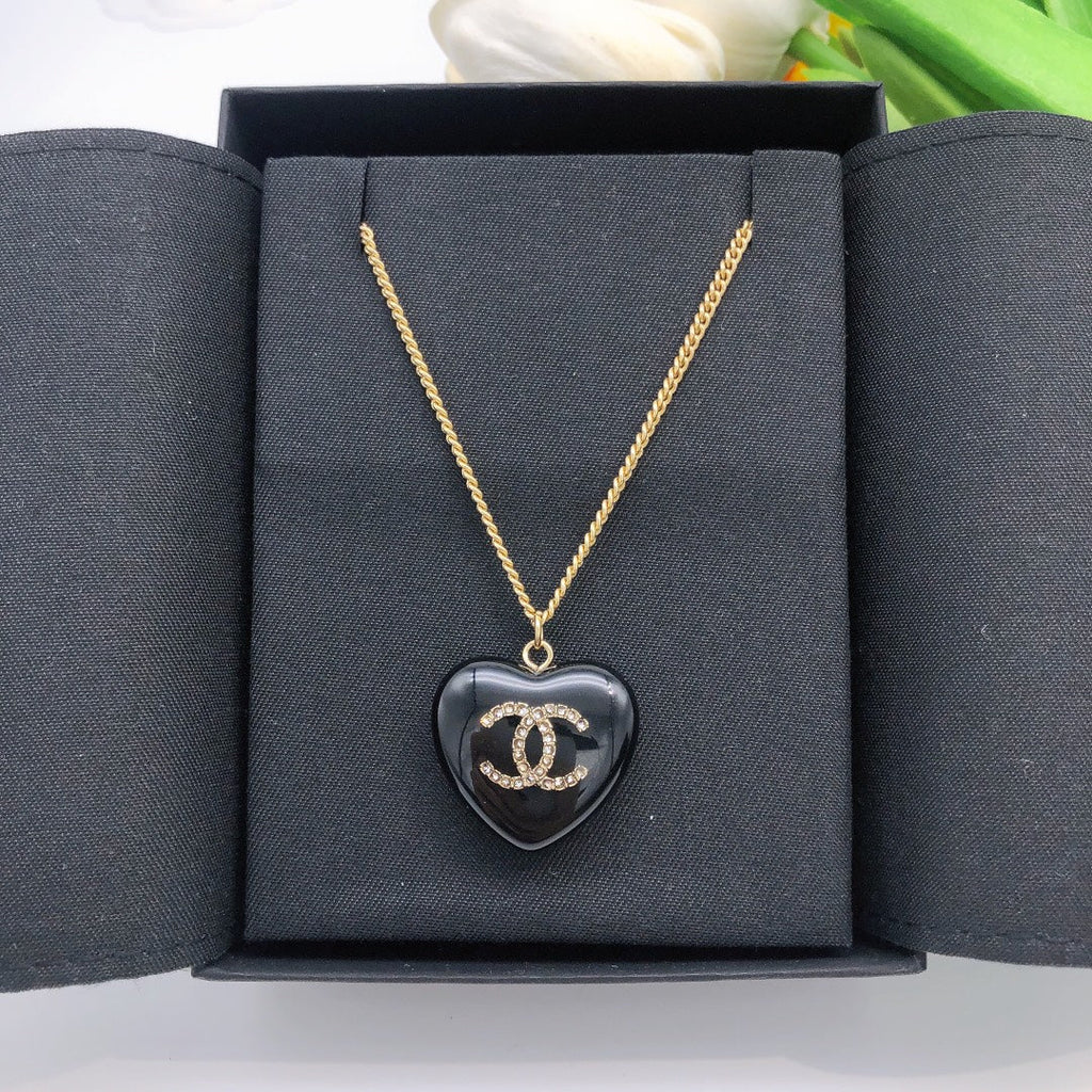 18K CC Black Heart Necklace