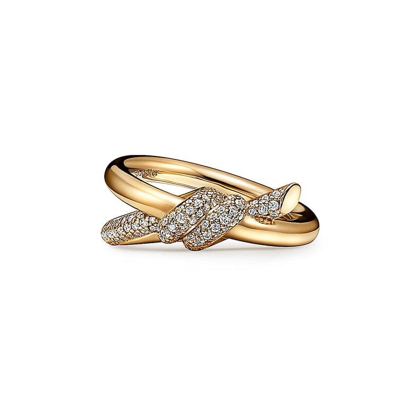 18K Yellow Gold Knot Double Row Diamonds Ring