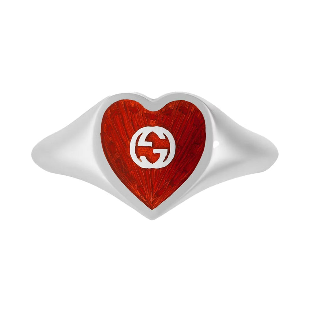 Double G Interlocking G Red Enamel Heart Ring