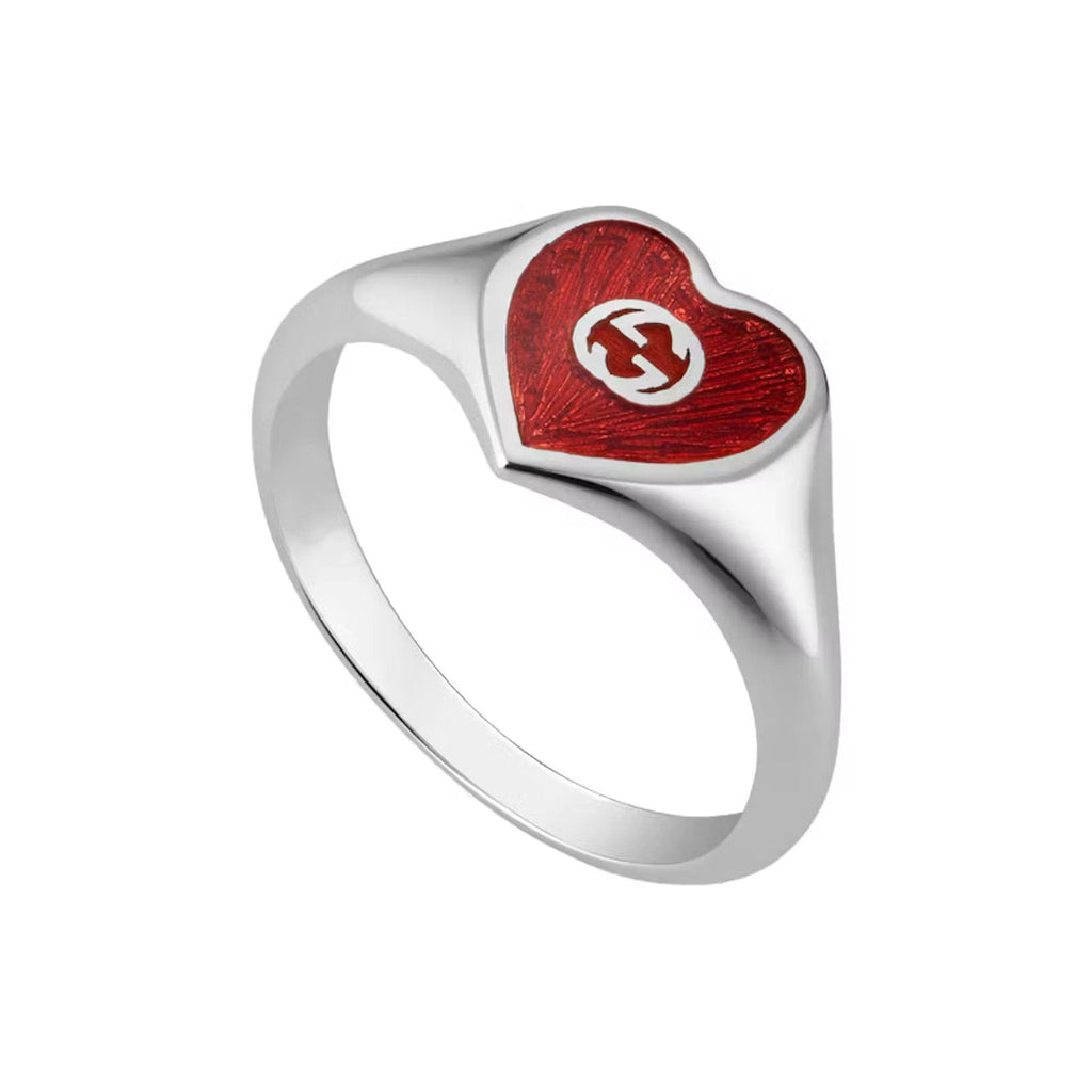 Double G Interlocking G Red Enamel Heart Ring