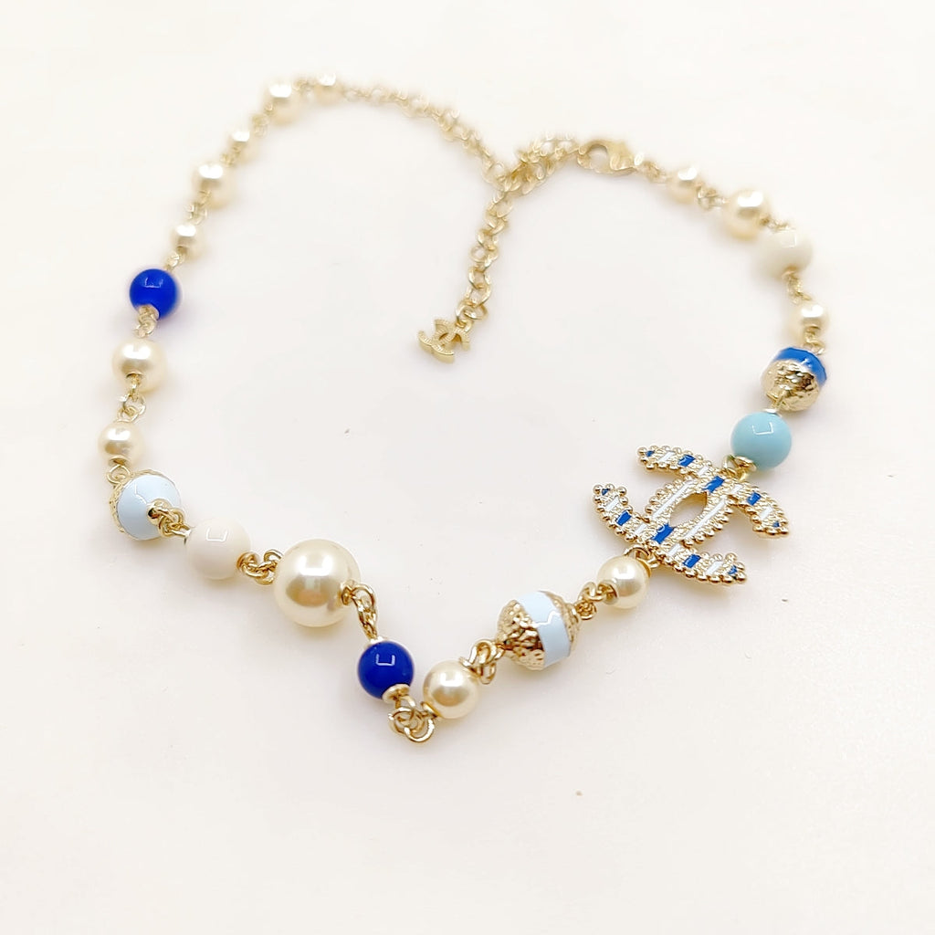 18K CC Blue & White Pearls Necklace