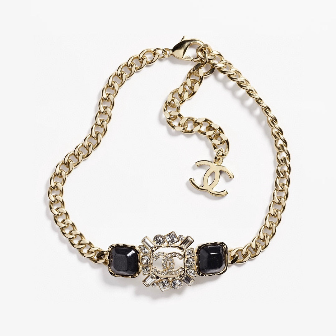 18K CC Black Crystals Chain Necklace