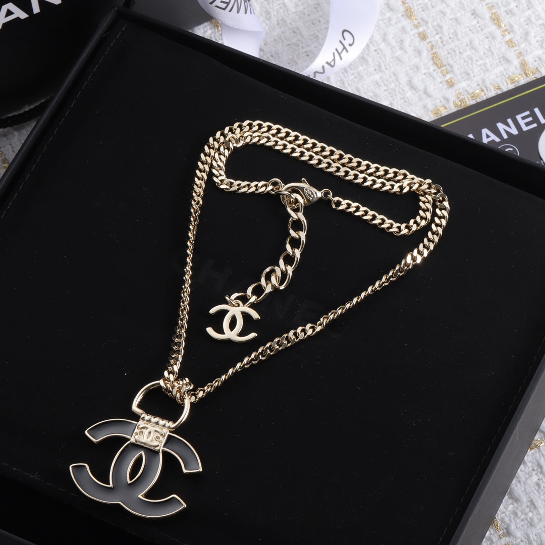 18K CC Black Resin Logo Necklace