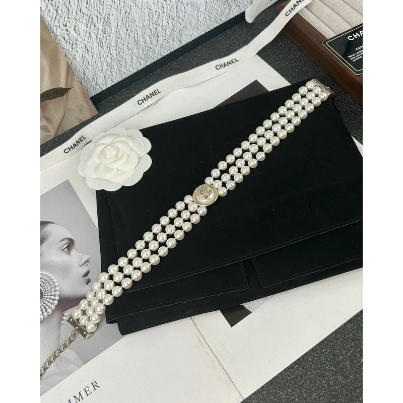 18K CC Choker Pearl Chain Necklace