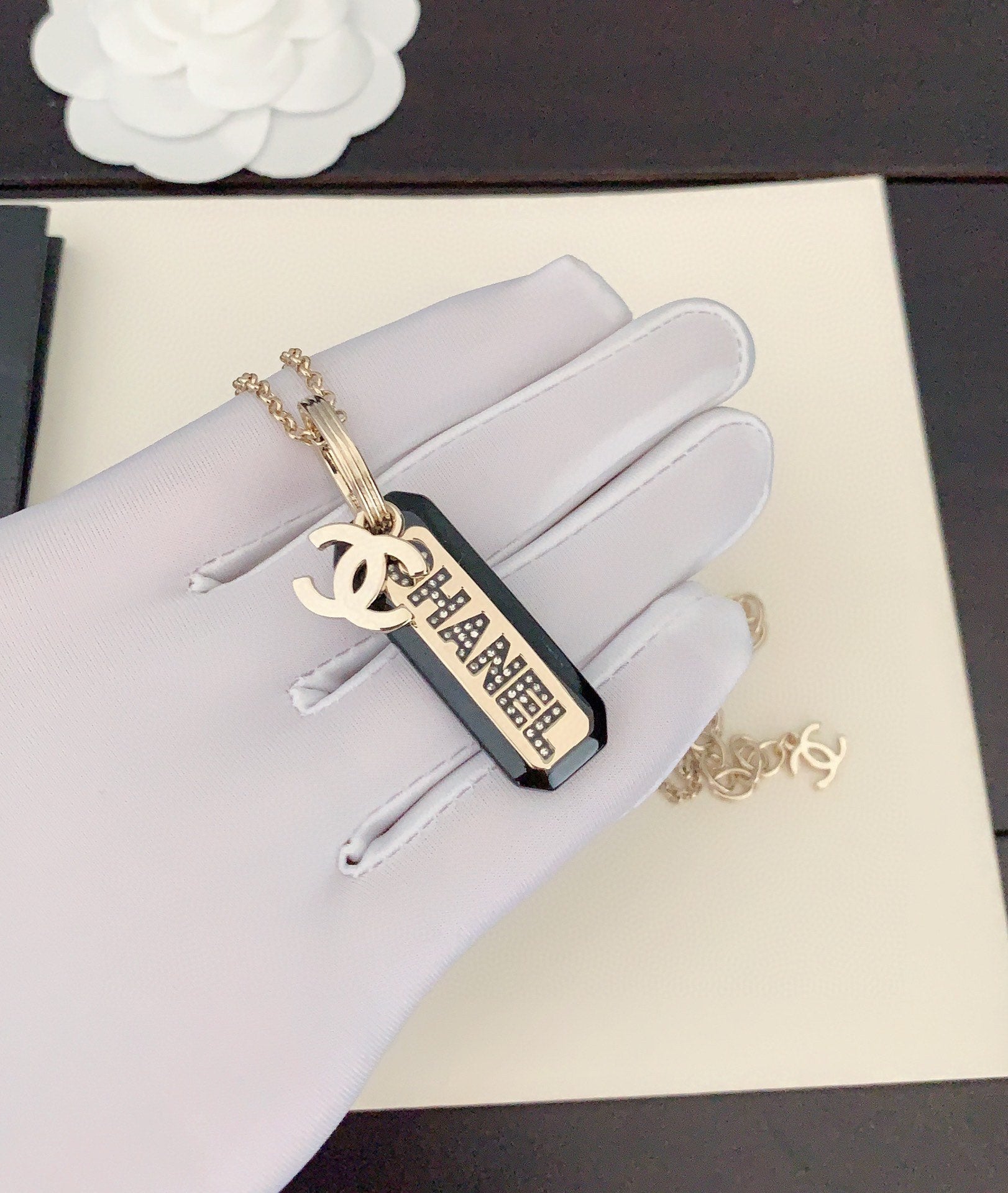 18K CC Black Plate Chain Necklace