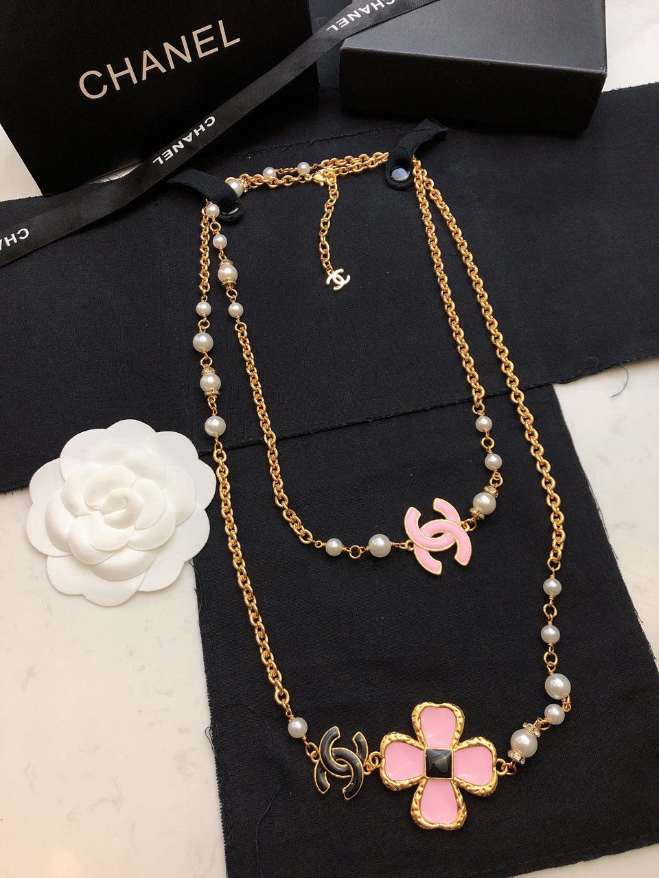 18K CC Pink Flowers Necklace