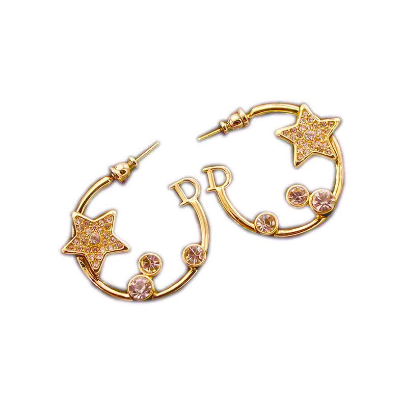 18K CD Star Pink Crystals Earrings