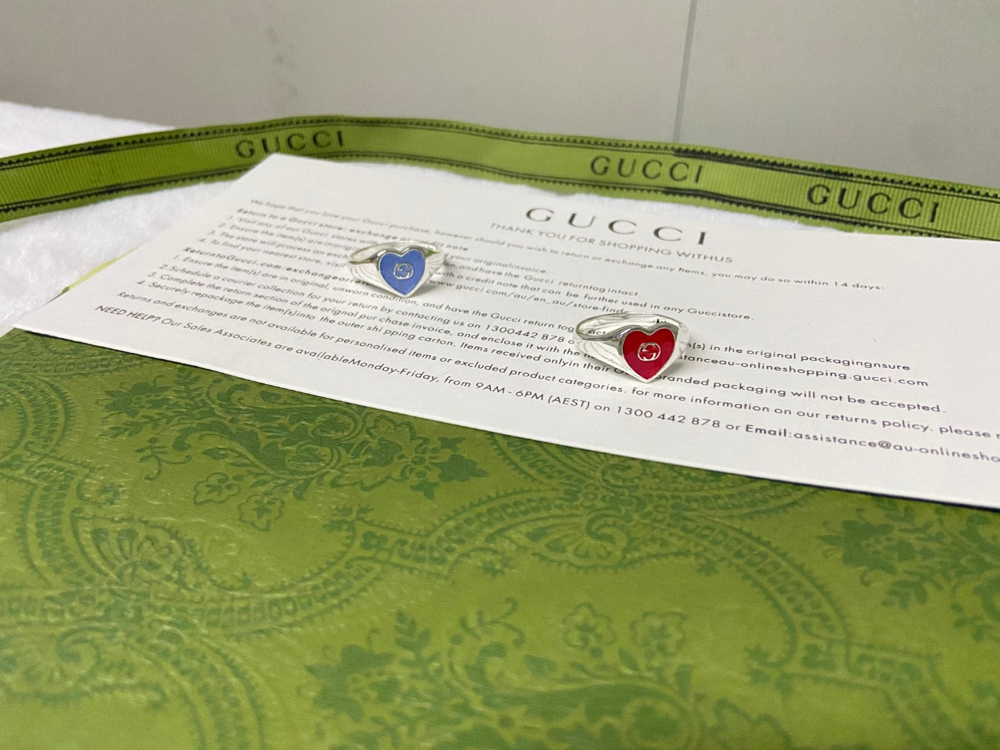 Double G Interlocking G Red Enamel Heart Ring