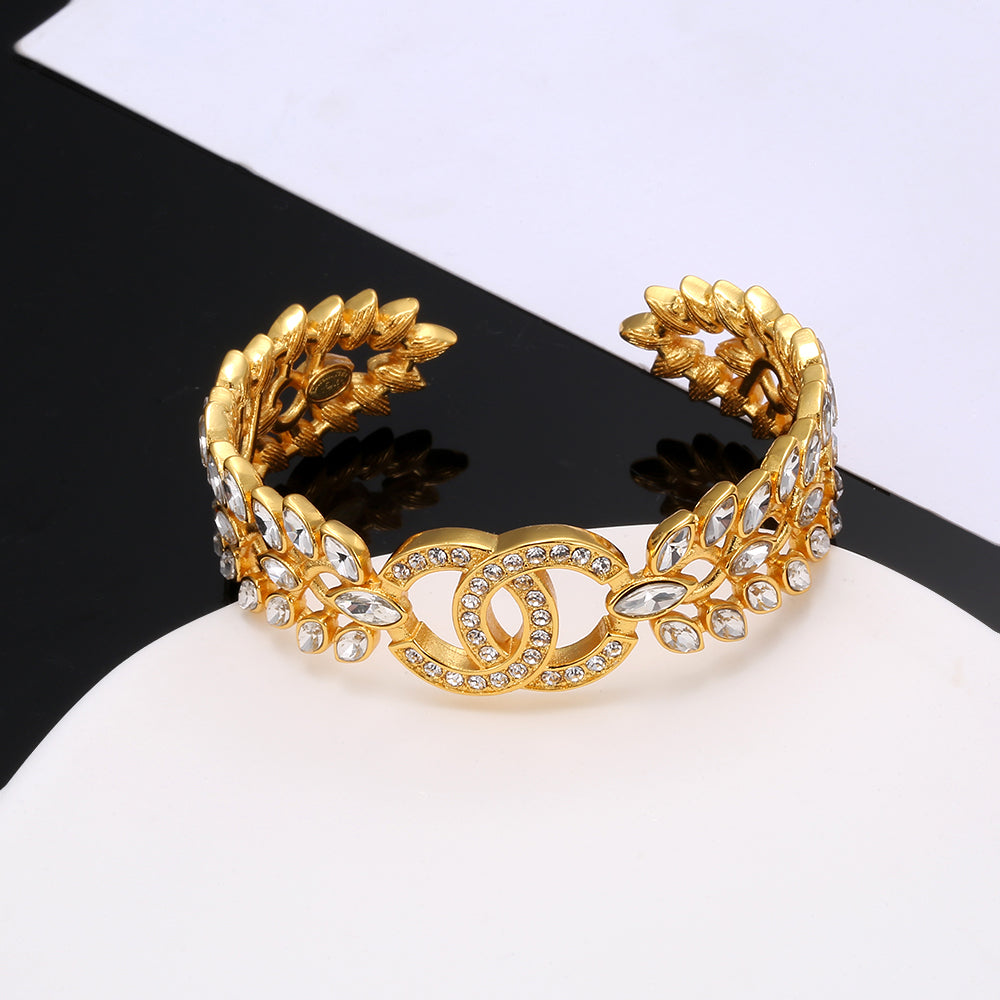 18K CC Crystals Open Cuff Bracelet