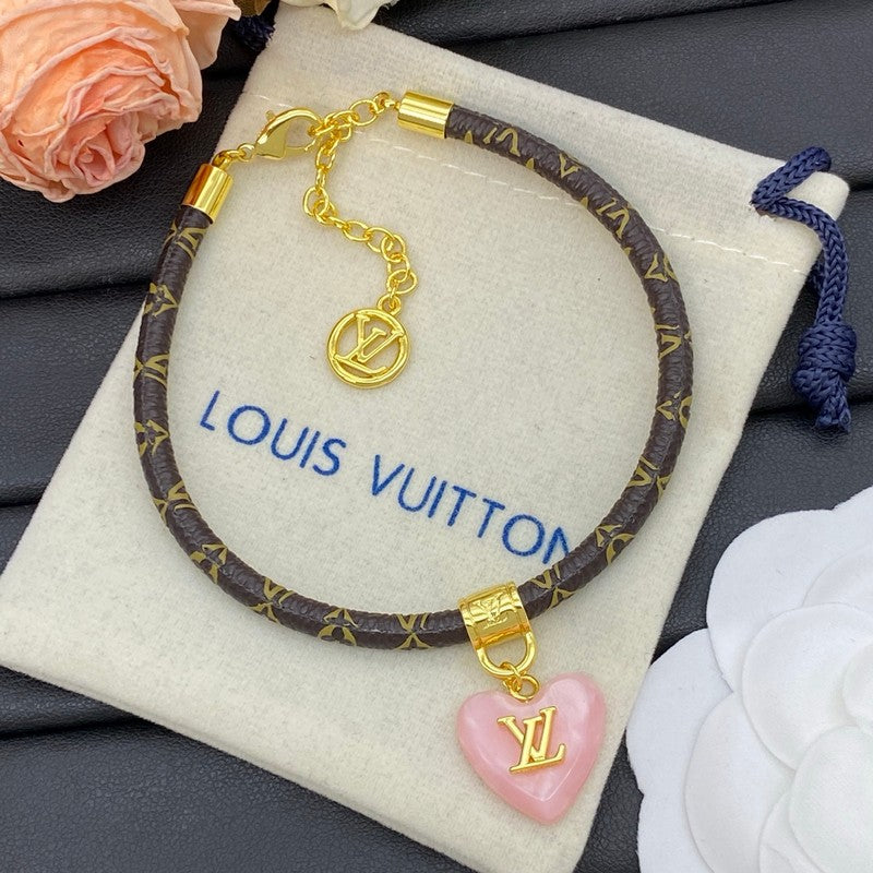 18K Louis Leather Pink Heart Bracelet