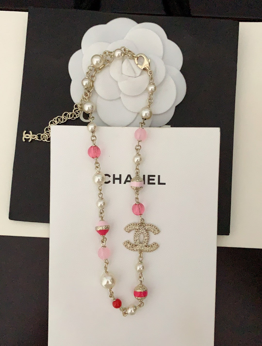 18K CC Pink & White Pearls Necklace