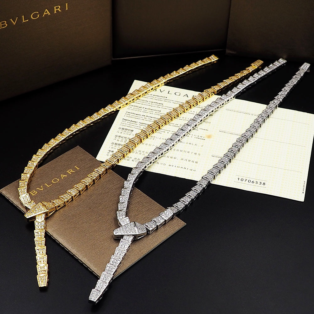18K BV Serpenti Viper Full Pave Diamonds Necklace