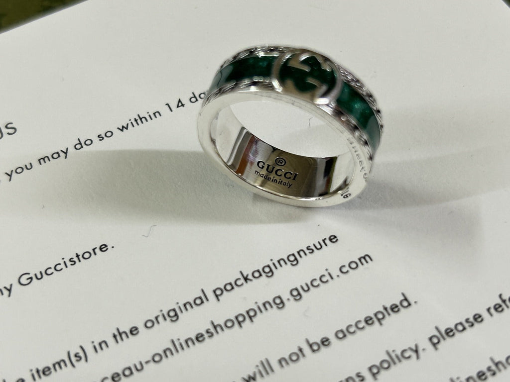 Double G Interlocking G Turquoise Enamel Ring