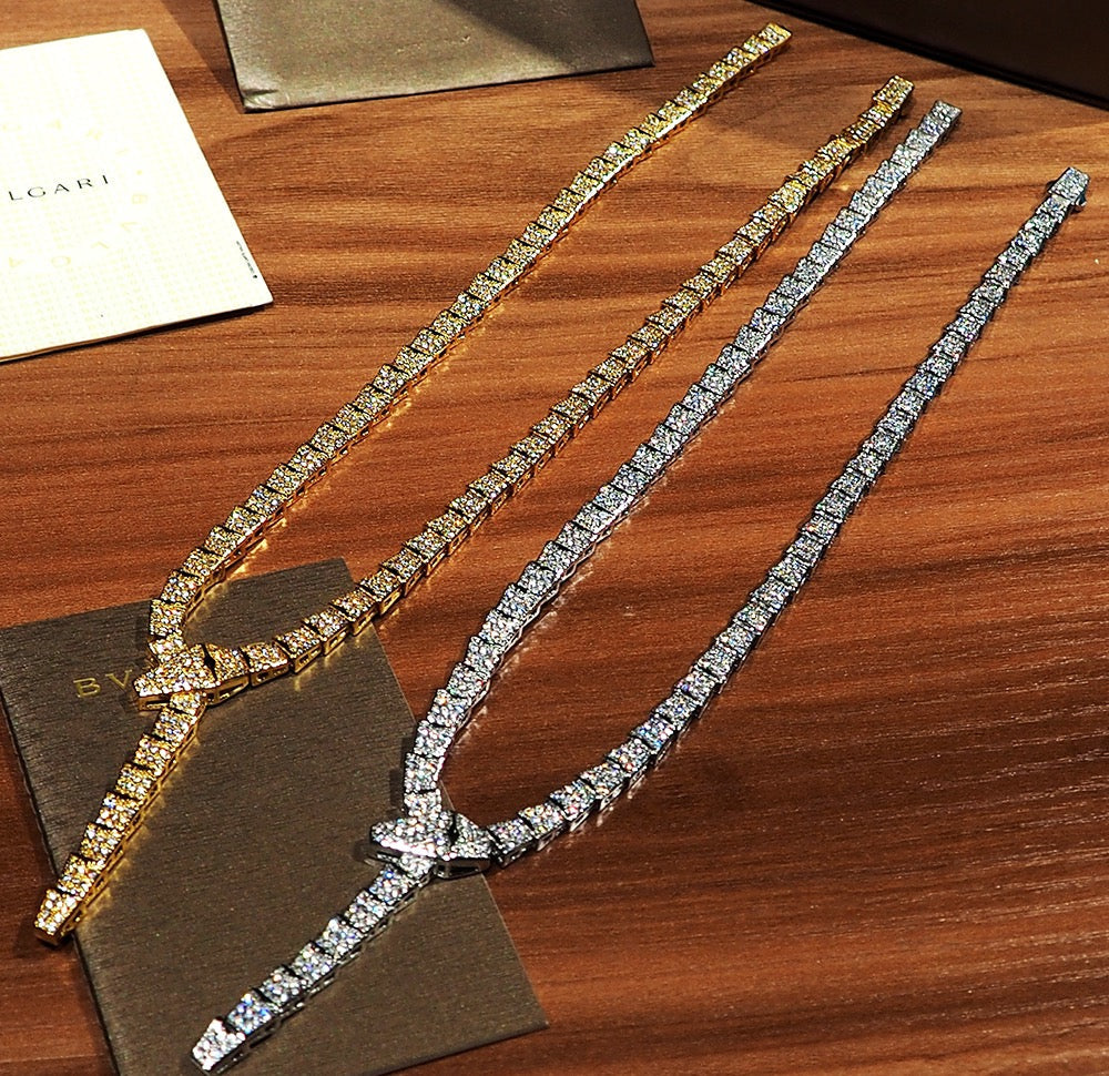 18K BV Serpenti Viper Full Pave Diamonds Necklace